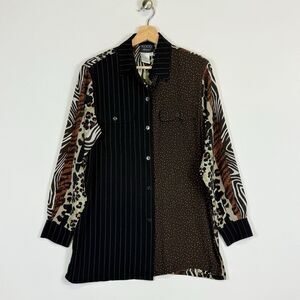 Koos Of Course! Vintage Stripe Animal Print Long‎ Sleeve Shirt Top Women's Small